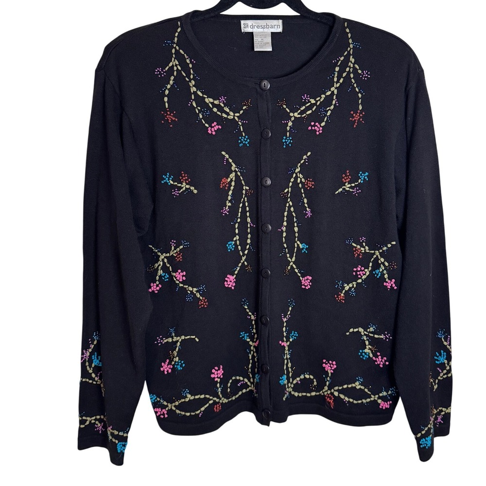 VTG Dressbarn Y2K‎ Floral Beaded Cardigan Sweater M Grannycore